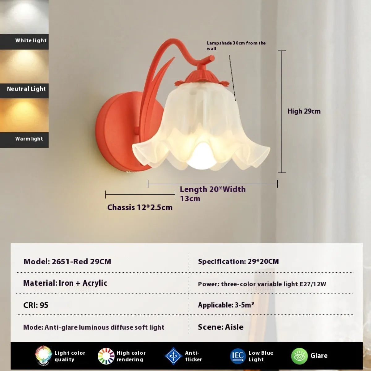 Retro Girl Head Flower Wall Lamp